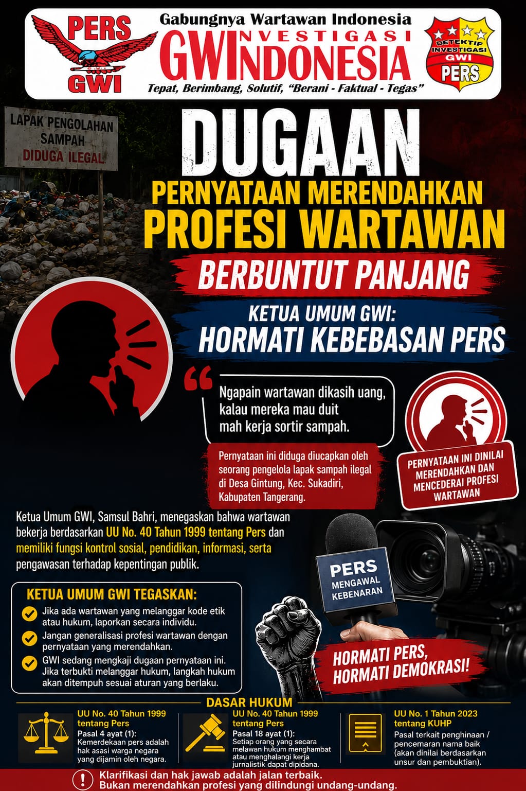 GWI Angkat Bicara Soal Dugaan Pernyataan yang Dinilai Merendahkan Profesi Wartawan
