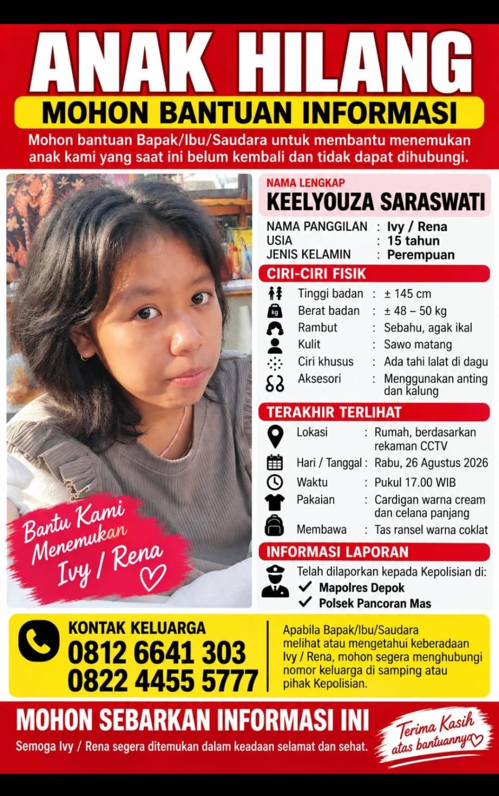 Orang Hilang ... !!! Hubungi Kontak Dilink Bawah Ini Jika Menemukannya